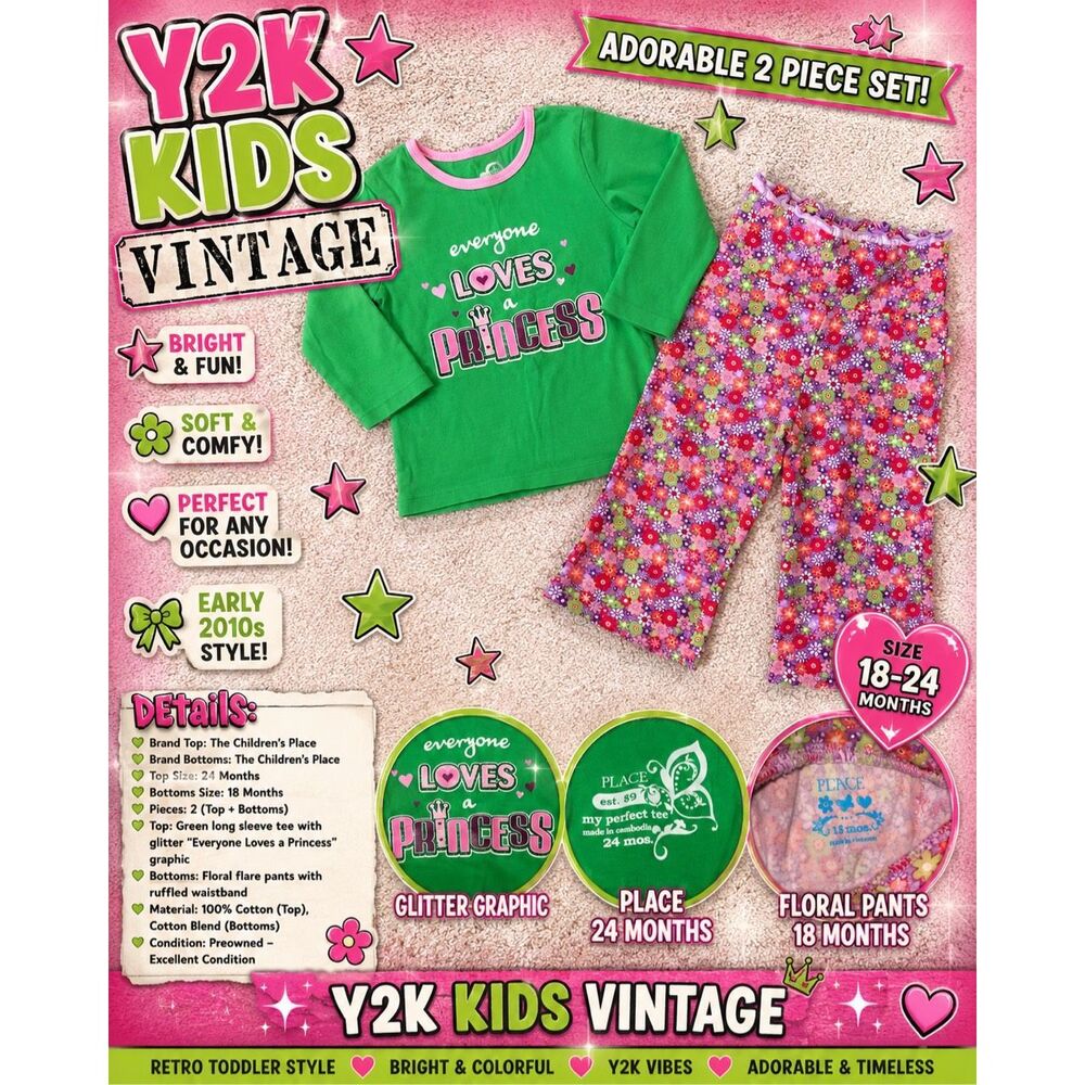 Y2K The Children’s Place Princess Floral Flare Outfit Set 18-24M Toddler Girl